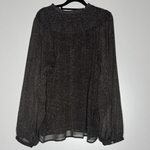 LOFT Smocked Yoke Chiffon Long Sleeve Blouse Women's Size Large - Picture 8 of 9